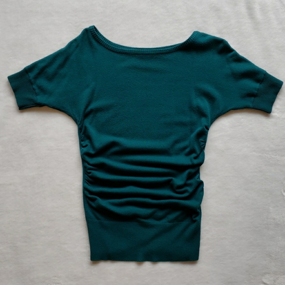 The Limited Teal Ruched Short-Sleeve Sweater Sz S